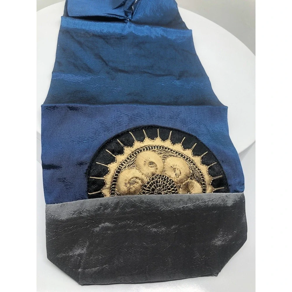 Festive Host Gift Wine Bottle Cover Blue Silky Material Gold Embroidered Pattern